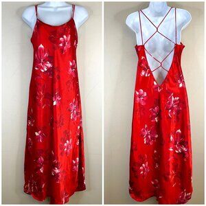 Vintage 90s Y2K Women Vampy Floral Silky Slip Dress Size S Backless Satin Vixen
